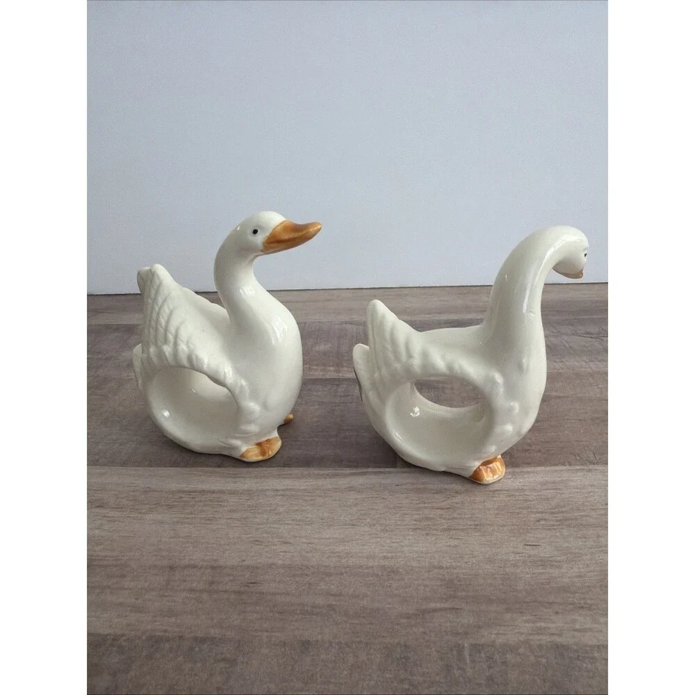 Pair Of Duck Goose Ceramic Porcelain Napkin Rings Takahashi Japan